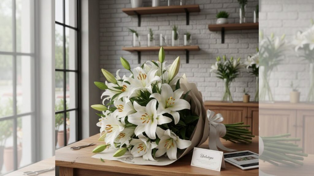 Buket bunga lily putih elegan Medan