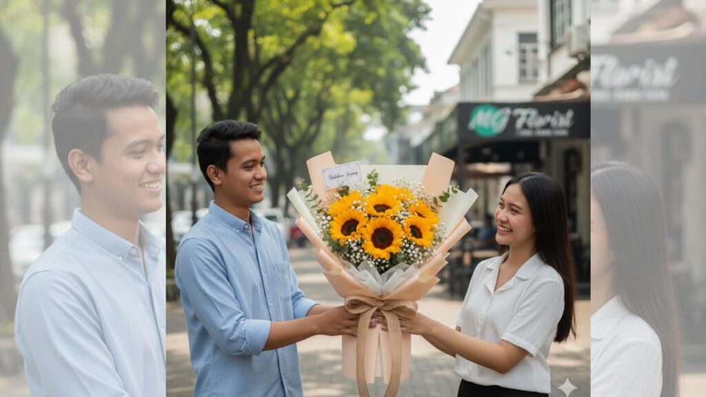 Buket bunga matahari untuk pacar di Medan
